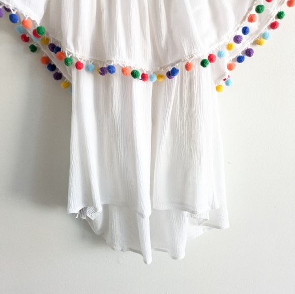 White Off The Shoulder Colorful Pom Pom Short Sleeve Top Size 1X - Picture 6 of 6